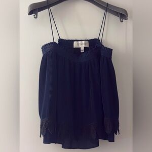 Navy pleated top with black lace by Derek Lam 10 Crosby